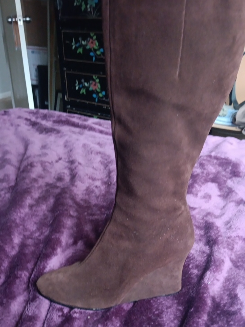 Cami NYC Chocolate Brown Suede Wedge Knee-High Boots
